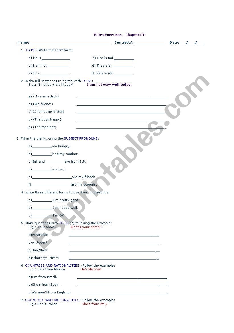 Verb To Be worksheet