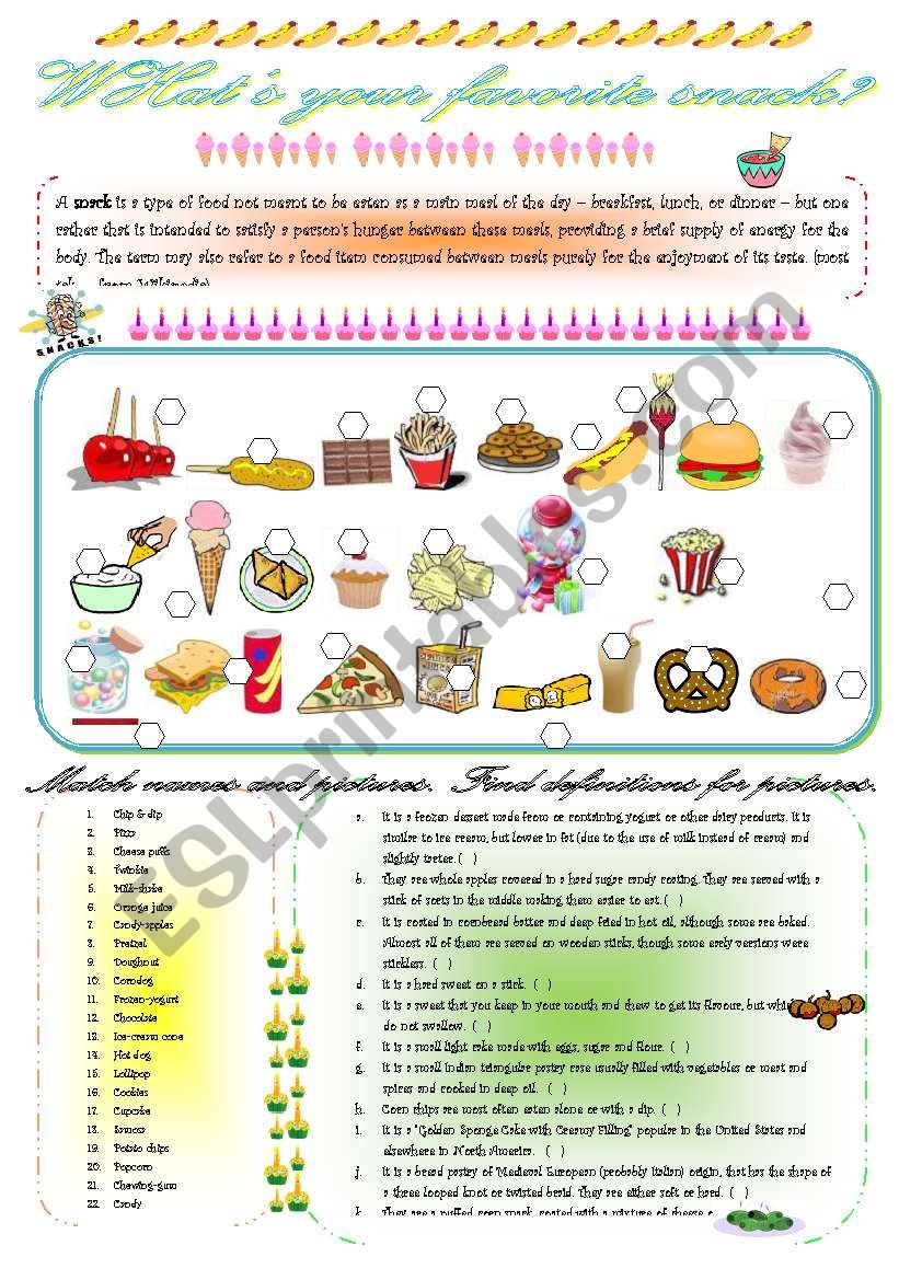 WHAT´S YOUR FAVORITE SNACK? - ESL worksheet by Teacher Giselle Sartori