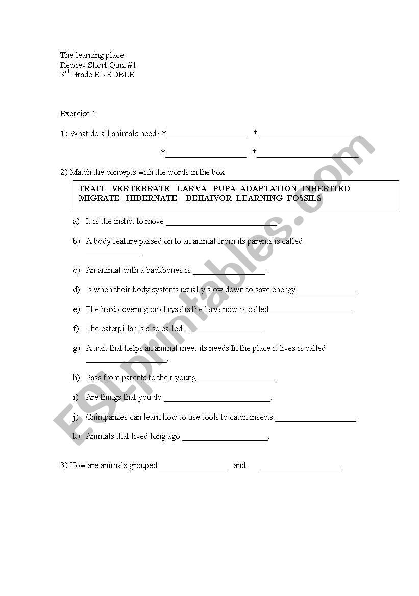 science 3rd grade worksheet