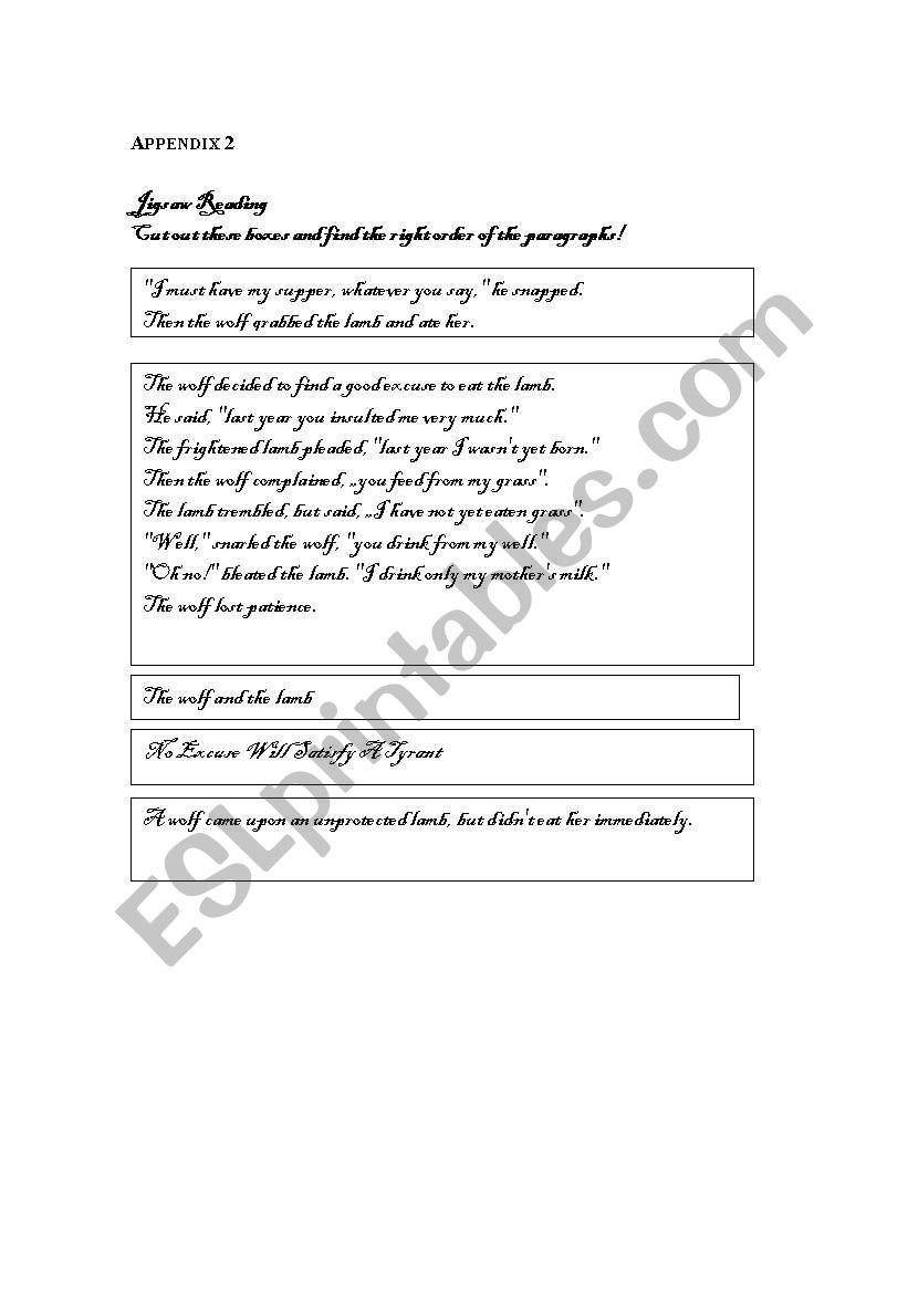 Structure of a fable worksheet