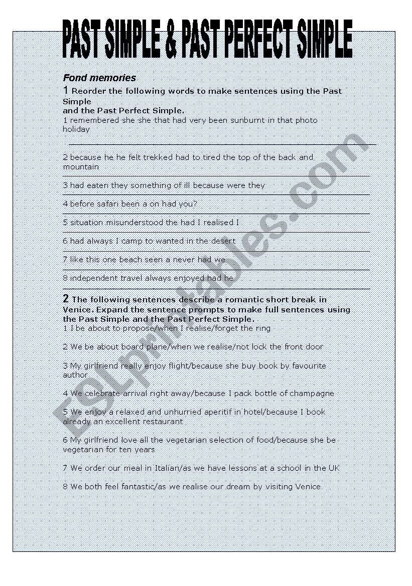 English worksheets: Past Perfect and Past Simple