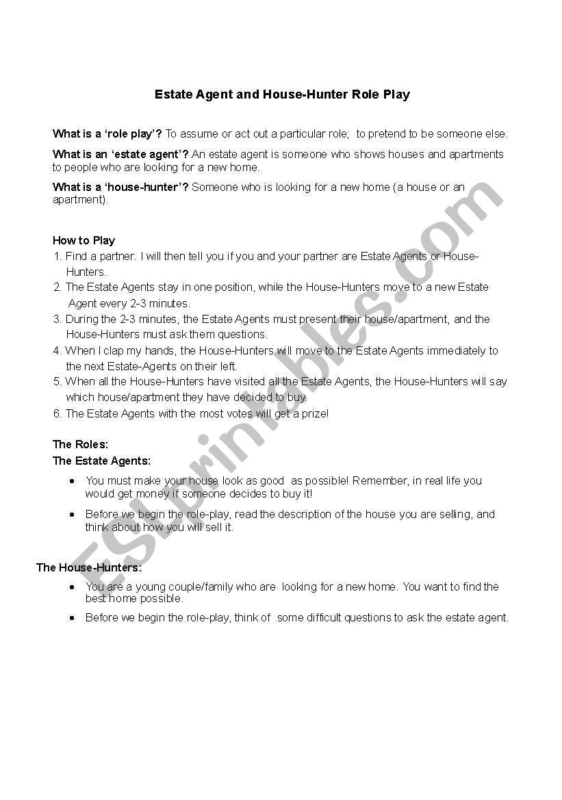 estate agents and househunters role play handout