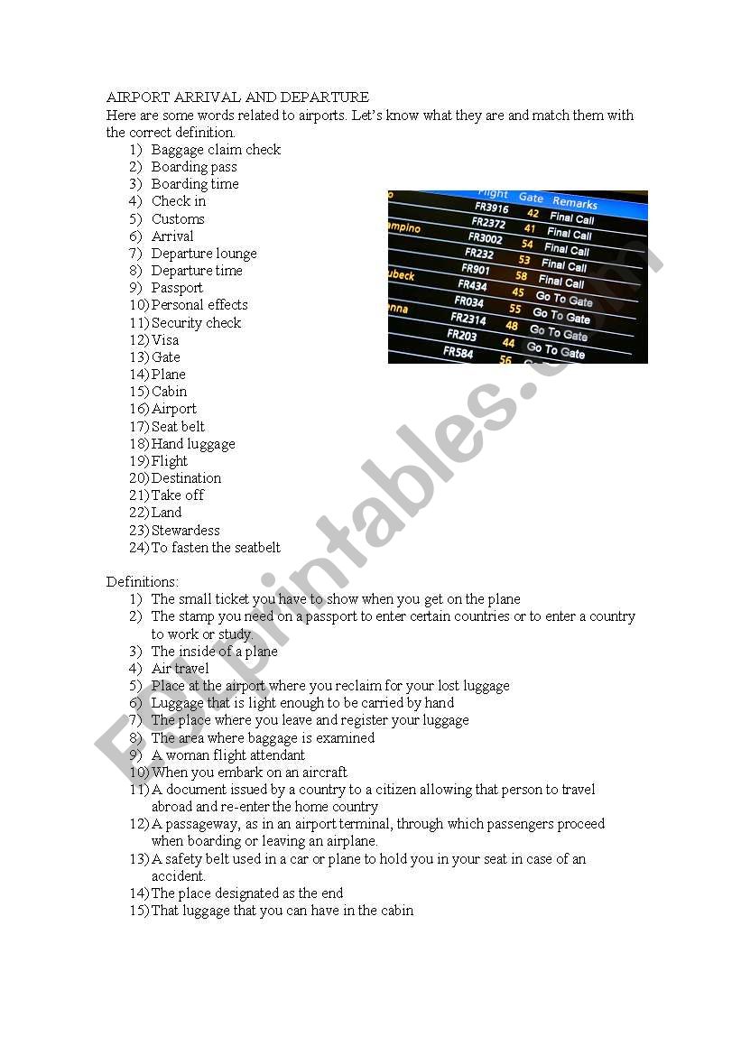 At the airport worksheet