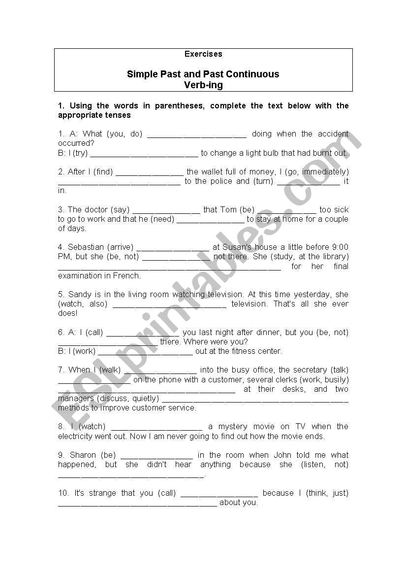 Simple Past and Past Continuous Exercises