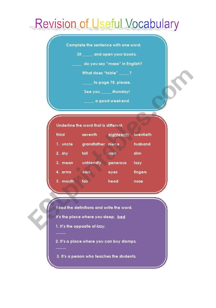 Revision Of Vocabulary worksheet
