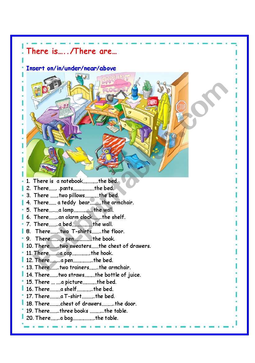 There is/are+prepositions - ESL worksheet by allusenka