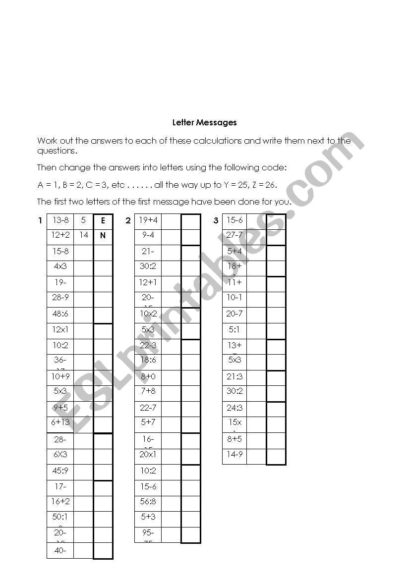 Letter message worksheet