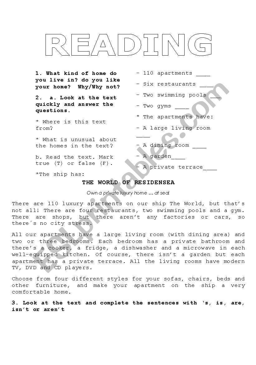 House reading worksheet