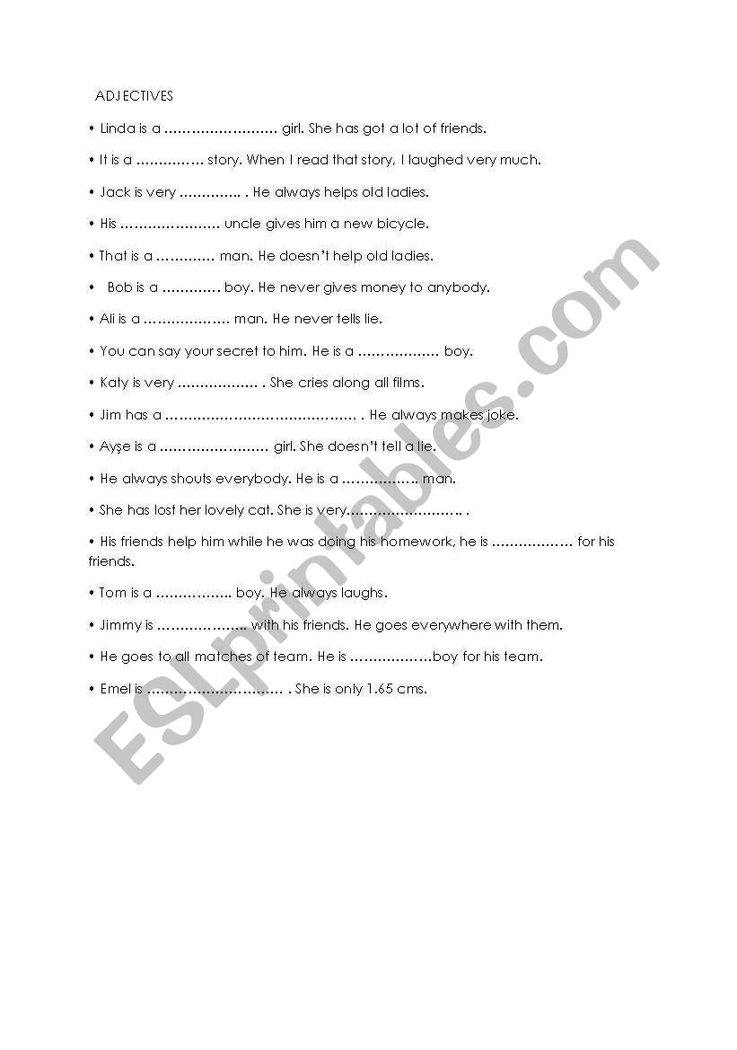 adjectives worksheet