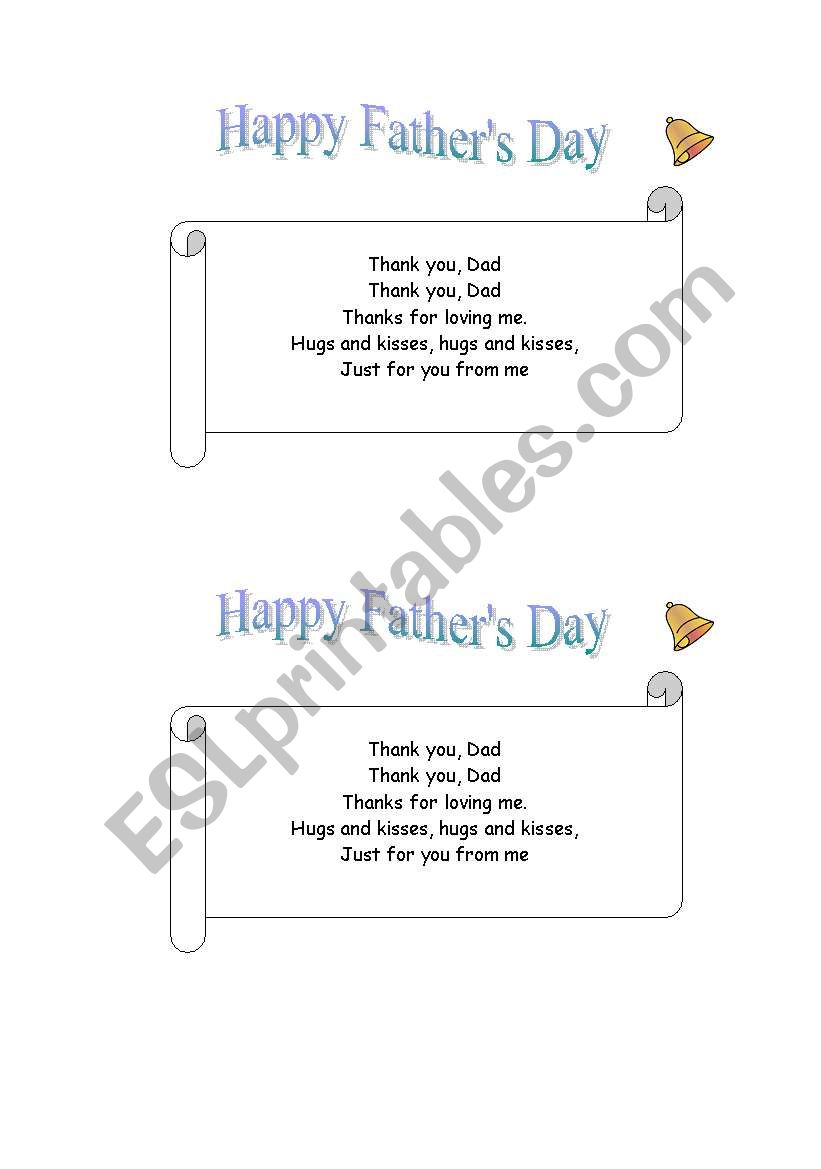 Father´s day poem (jingle bells melody) - ESL worksheet by Josephinechabela