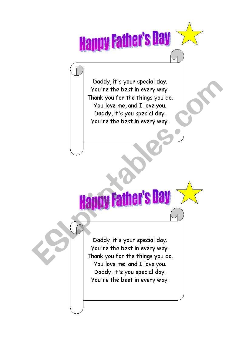 English worksheets: FATHER´S DAY POEM Nº3 (TWINKLE LITTLE STAR MELODY)