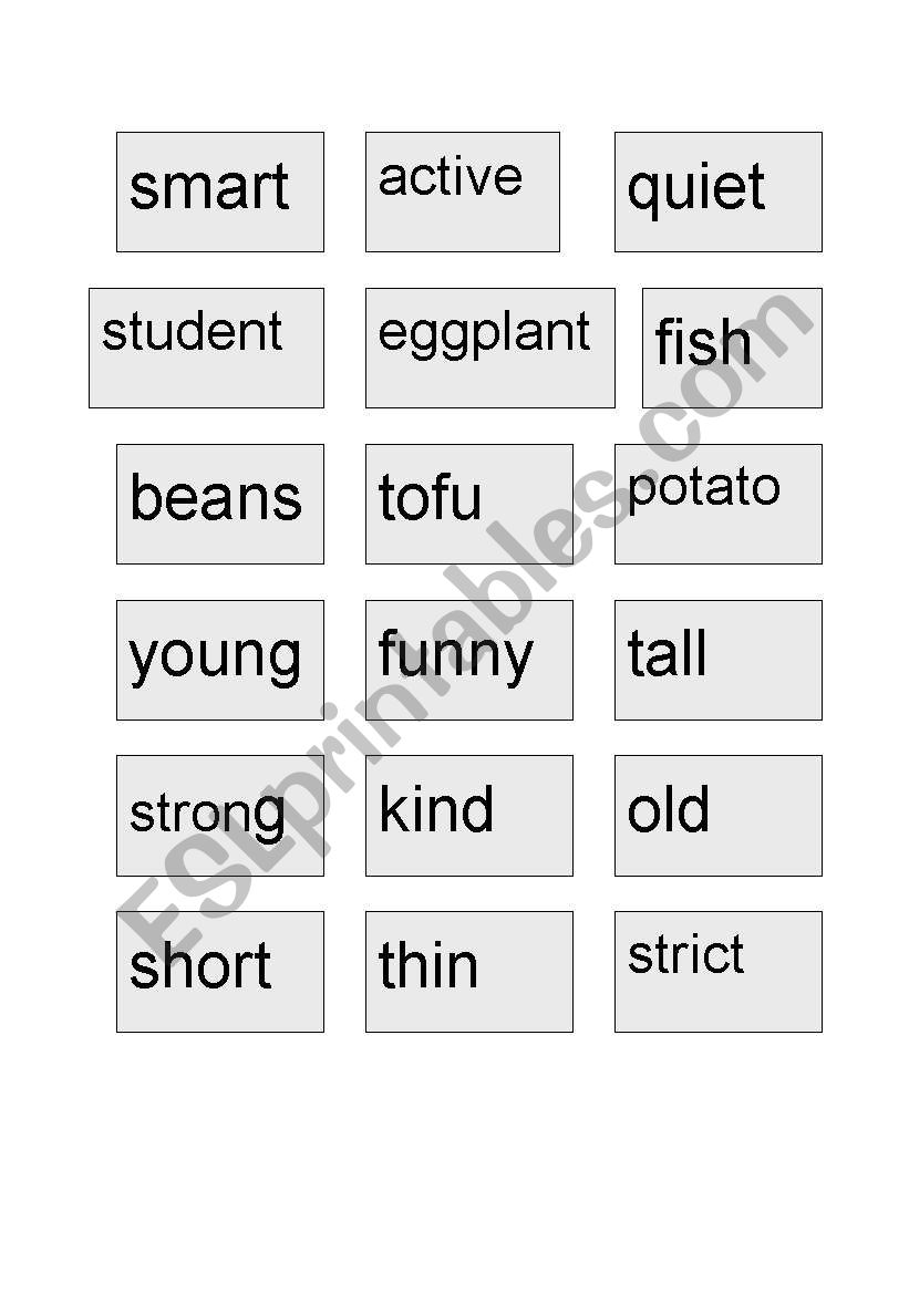 adjectives exercises for cutting 