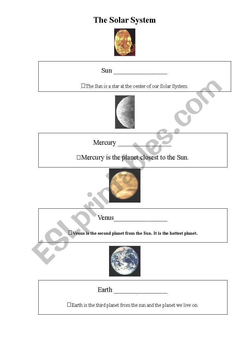 The Solar System worksheet