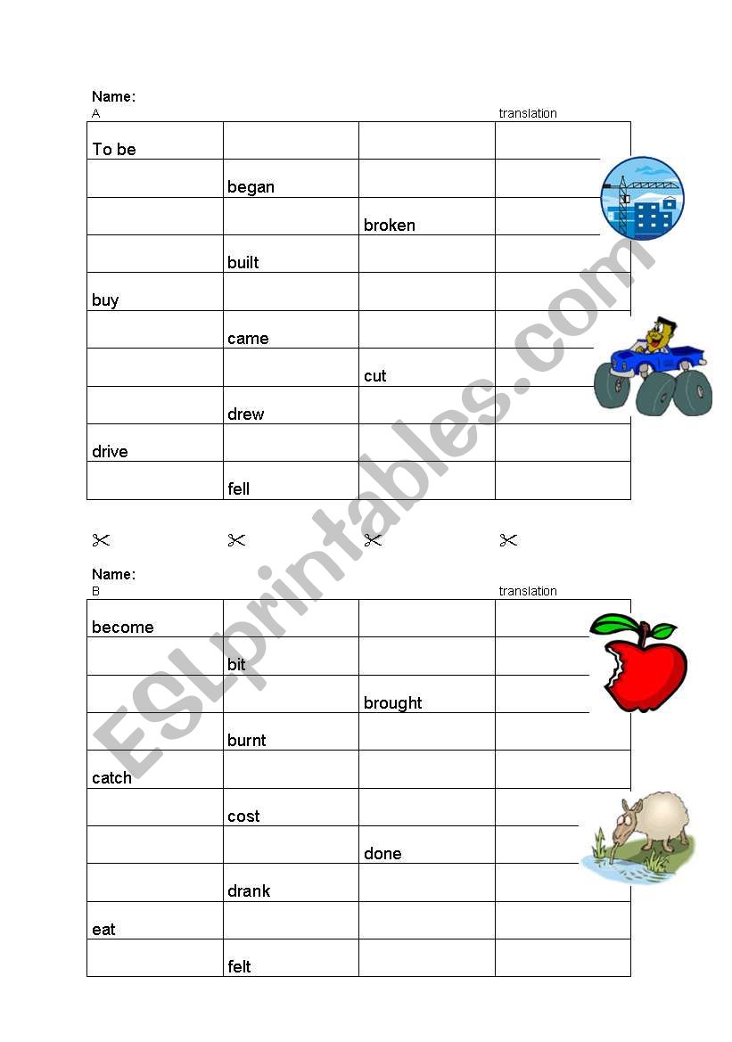 irregular verbs - test 2 worksheet