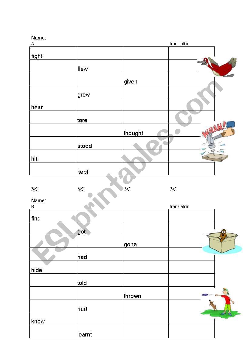 irregular verbs 3 - test worksheet