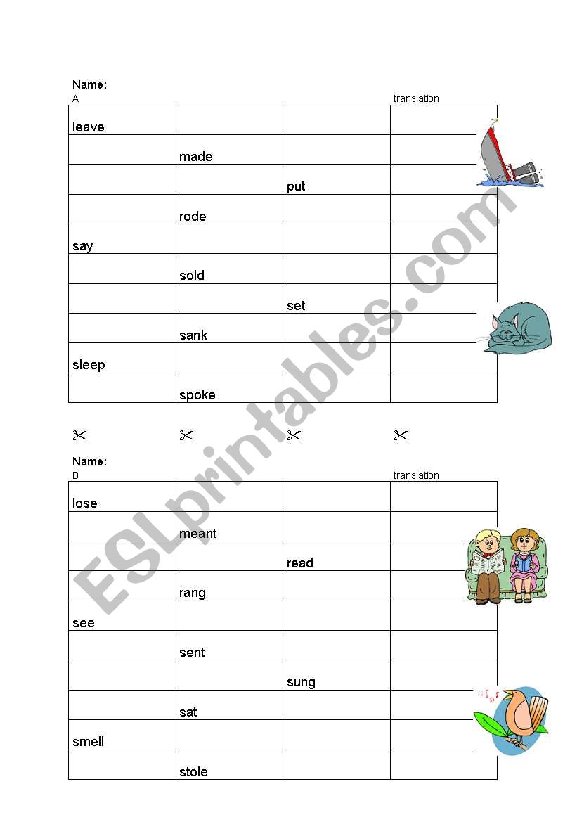 irregular verbs 4-test worksheet