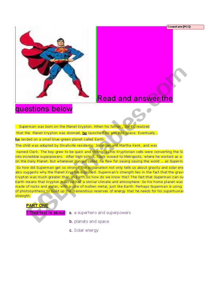 Science fiction: Superman worksheet