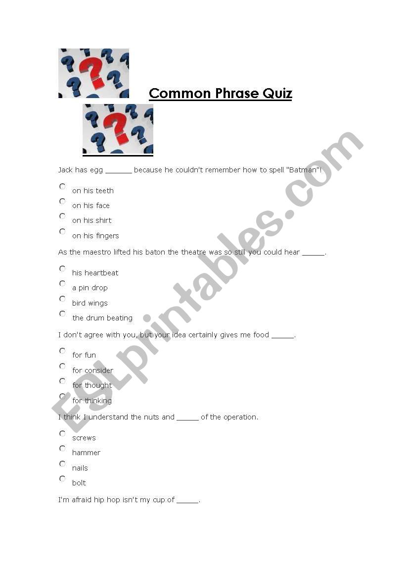 English Worksheets Common Phrase Quiz