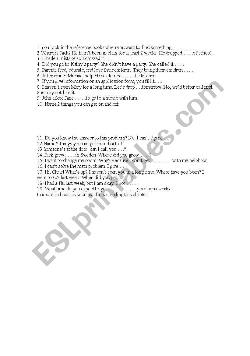 Phrasal verb exercise worksheet