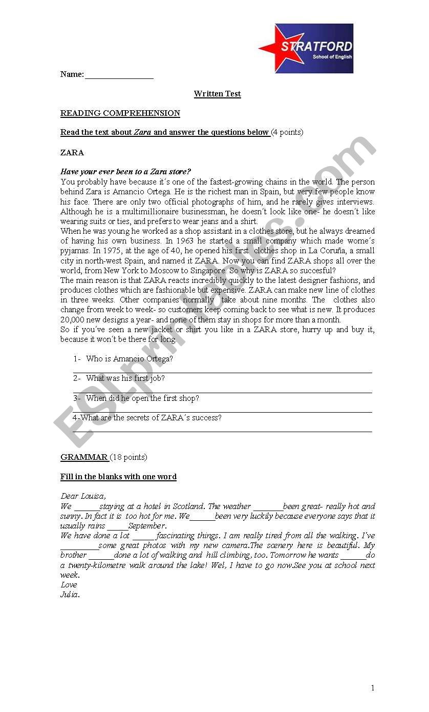 English Worksheets Present Perfect past Simple Exam