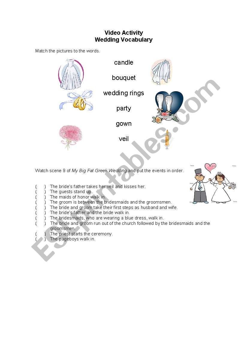 Wedding Vocabulary worksheet