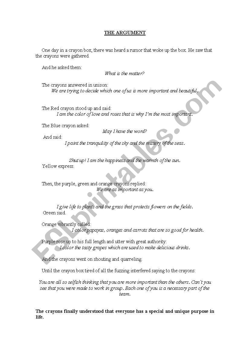 THE ARGUMENT worksheet