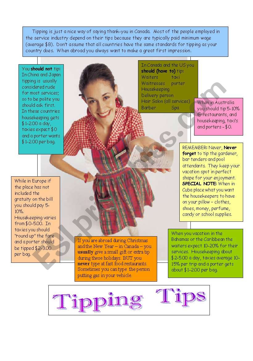 Tipping for your services worksheet