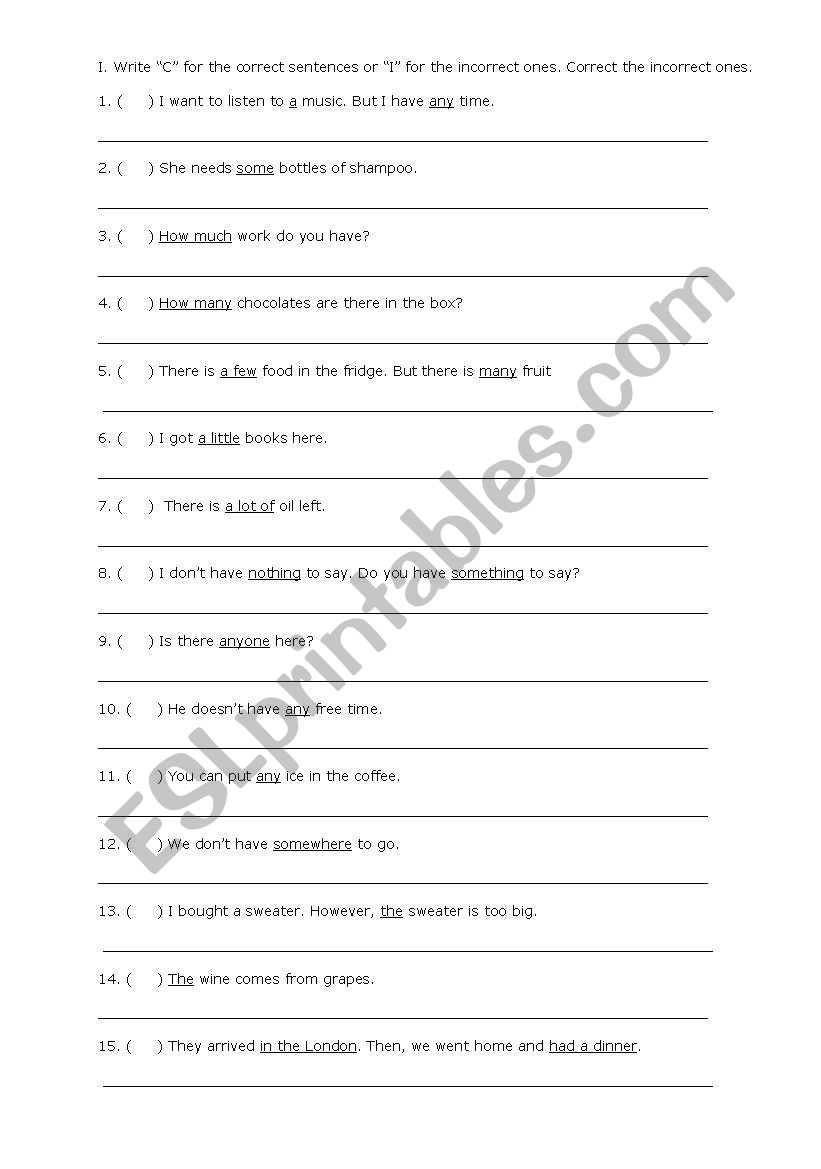 Count/Noncount, Indefinite Pronouns, Articles