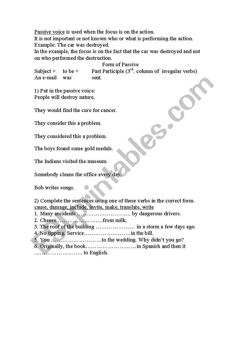 Passive voice worksheet