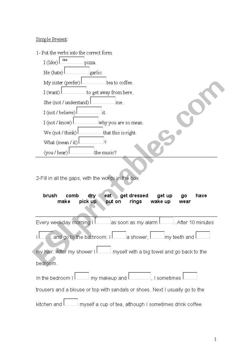 present simple worksheet