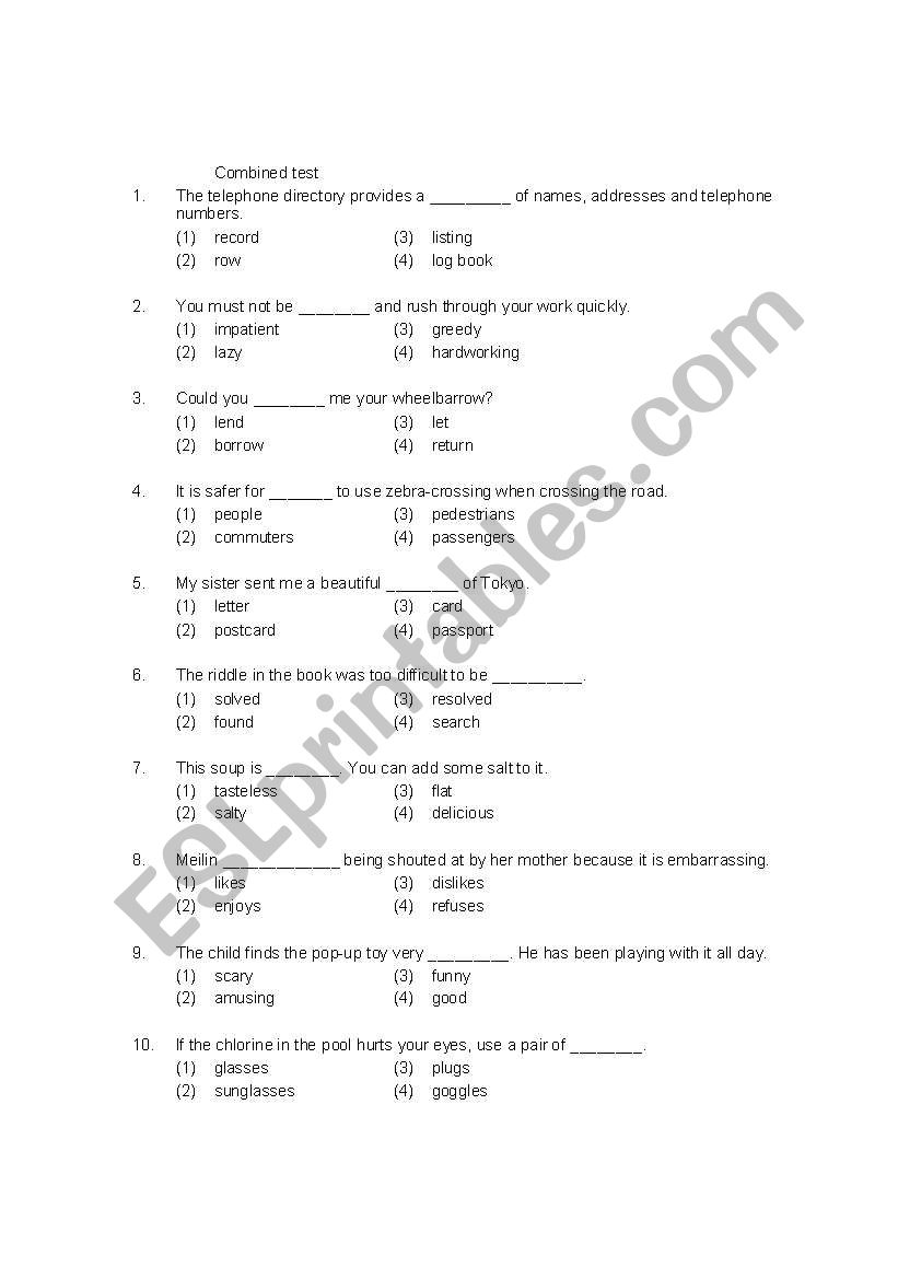 Grammar & Vocab multiple choices