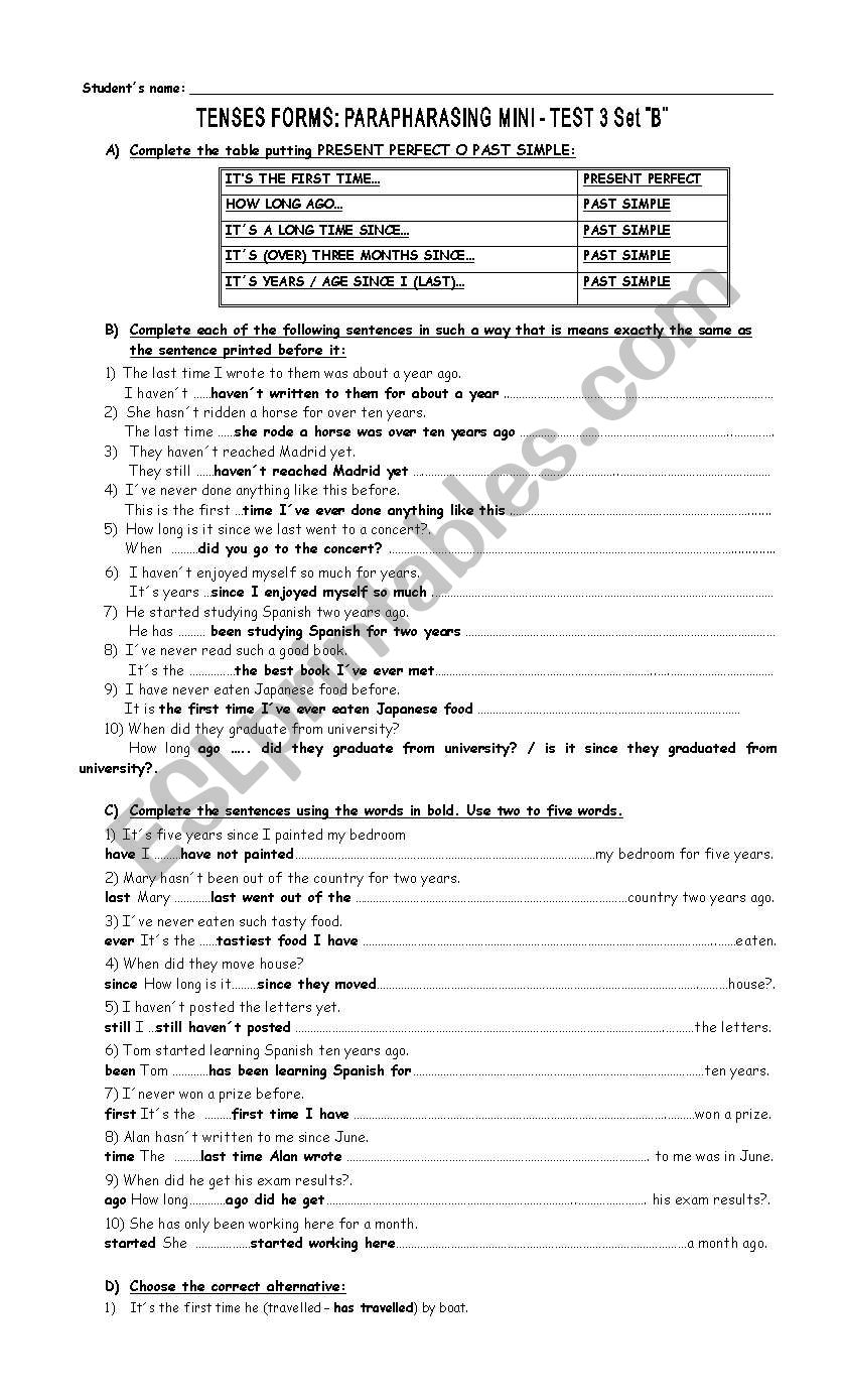 FCE Tenses Forms Paraphrasing 2nd part key