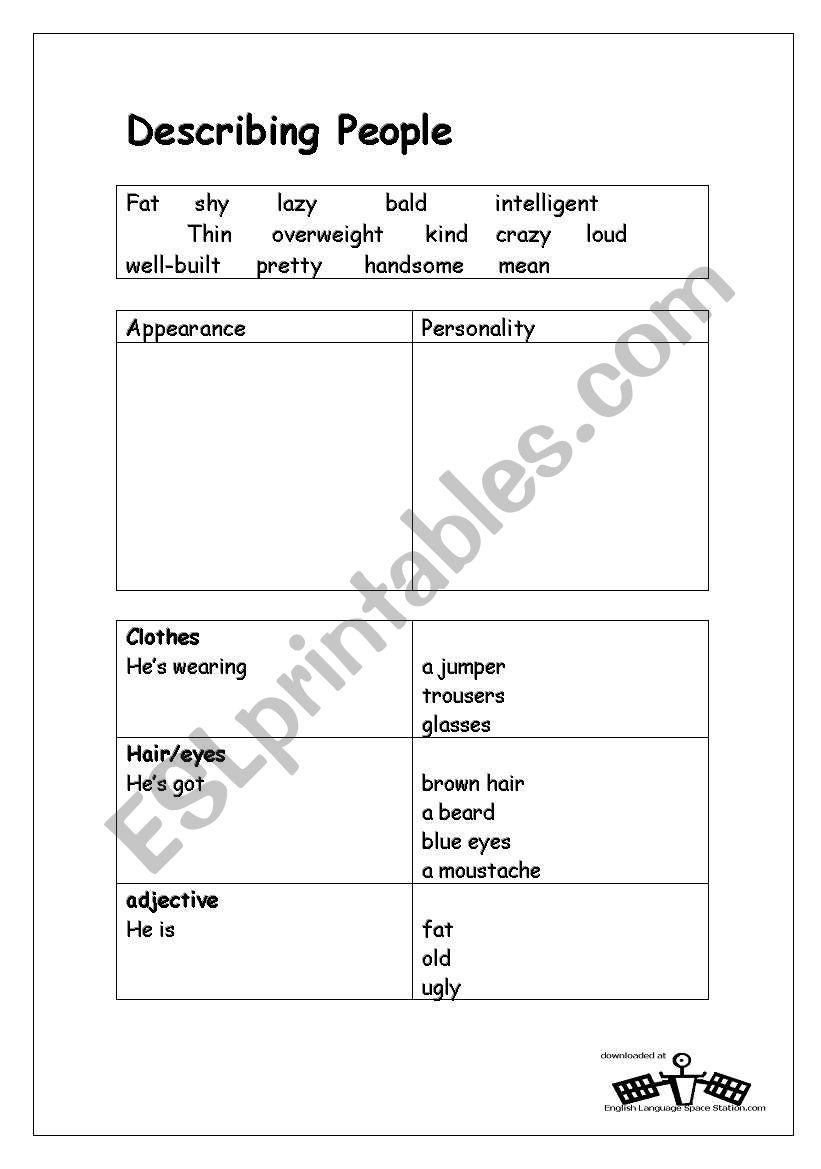 describing people worksheet