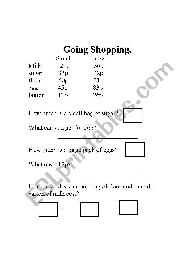 Going Shopping worksheet