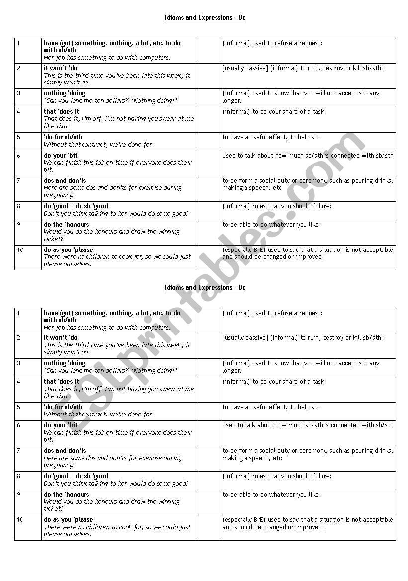 Do - Idioms and Expressions - ESL worksheet by Rafikz