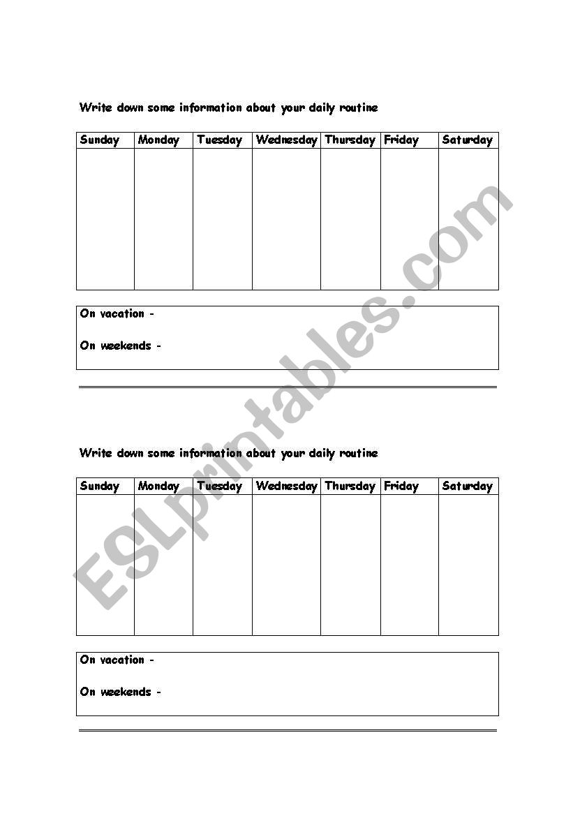 Writing and speaking activity about daily routine