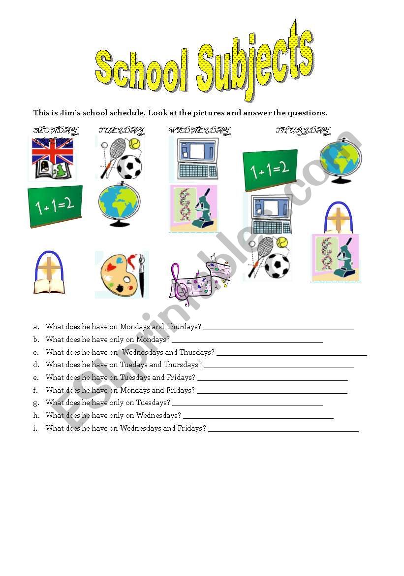 School Subjects worksheet