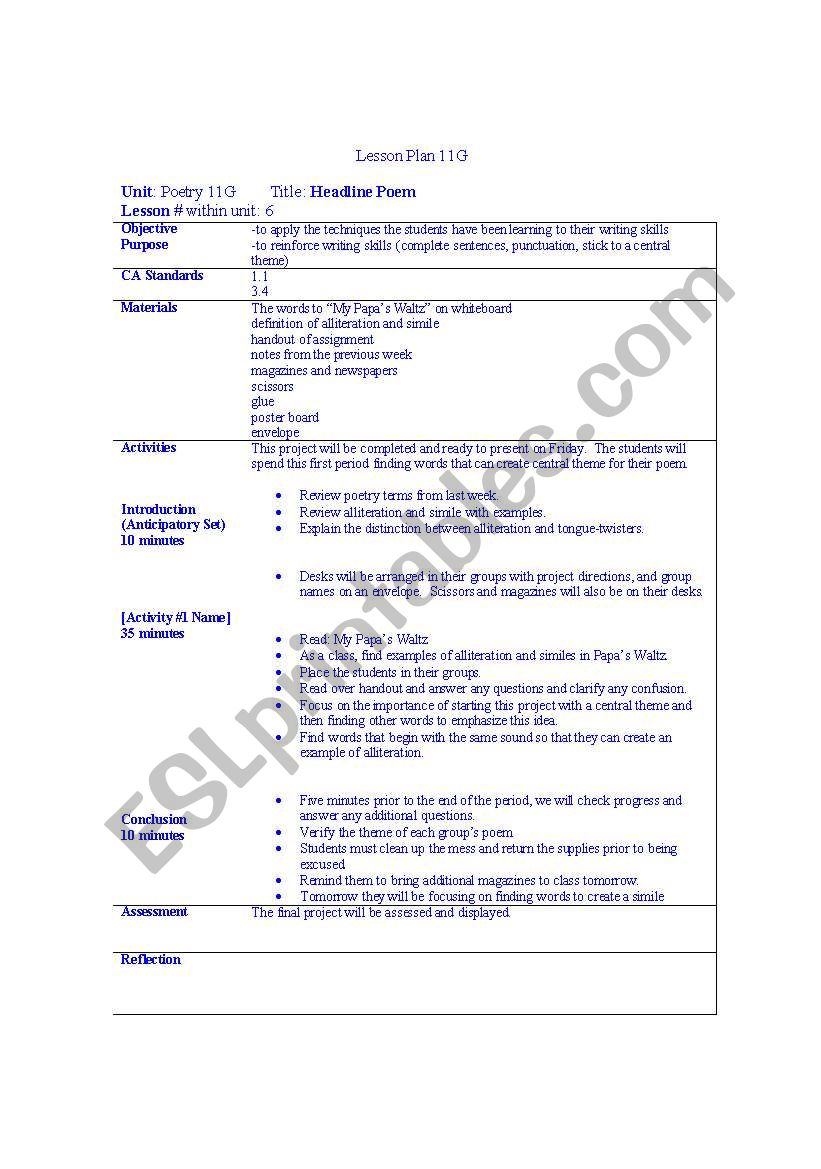 poetry worksheet