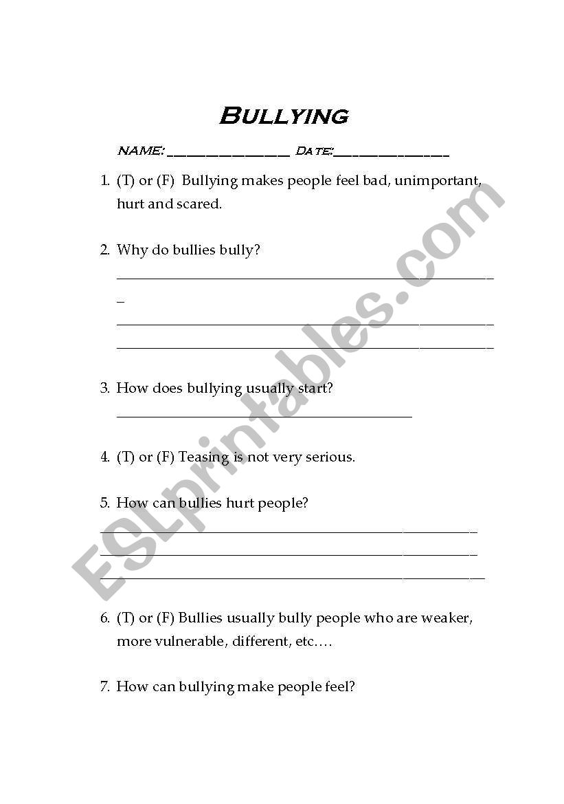 Bullying  worksheet