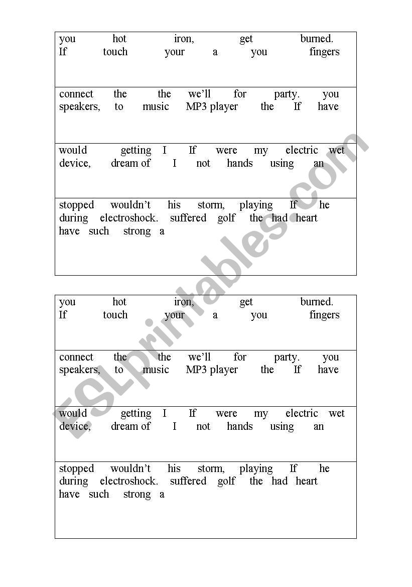 Unscramble conditionals 0-3 worksheet