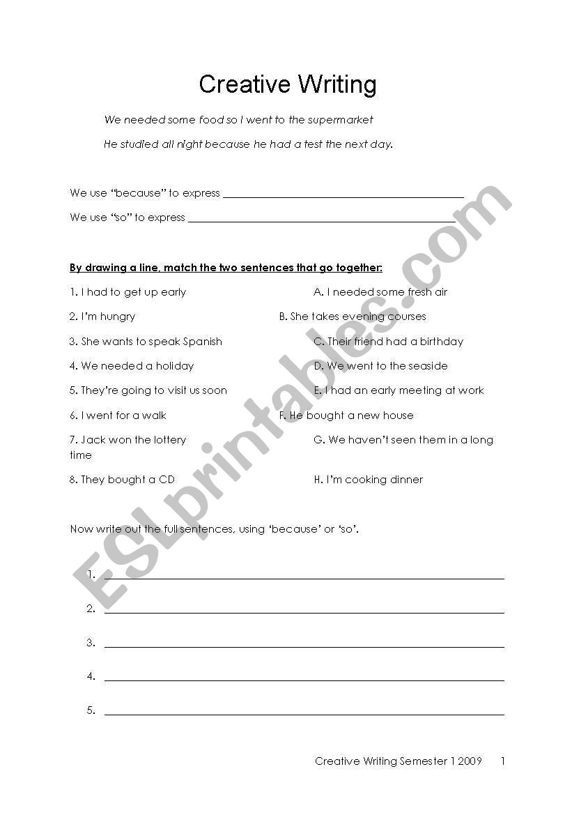 Creative Writing worksheet