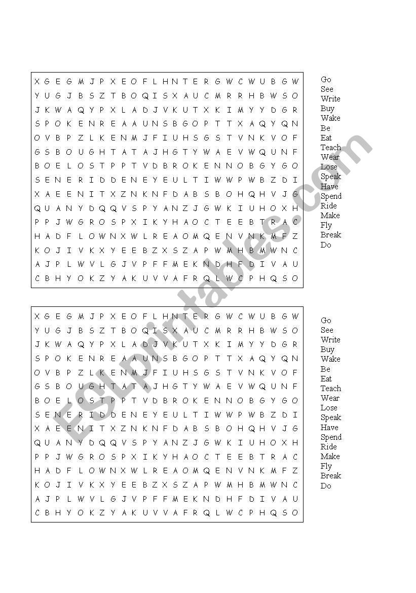 Word search -verbs participle worksheet
