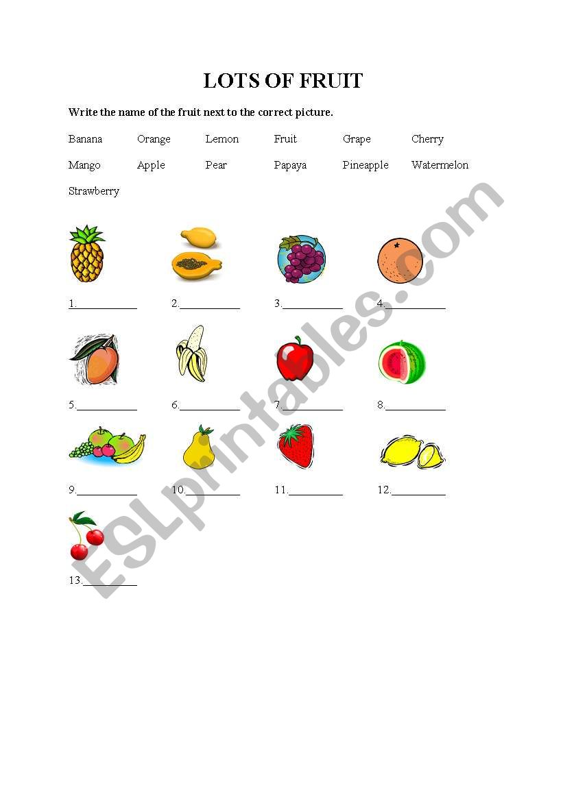 Fruit worksheet