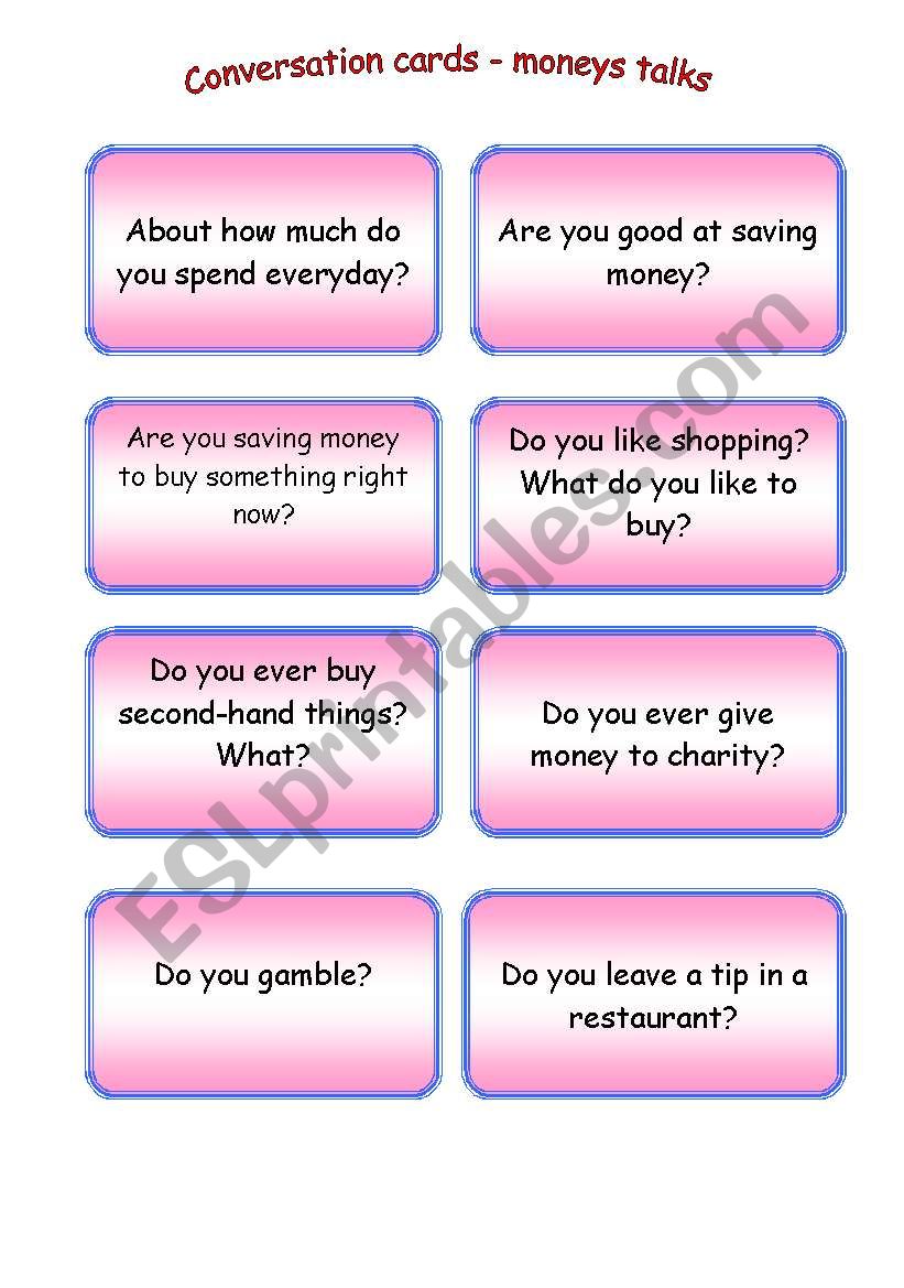 50 conversation cards about money