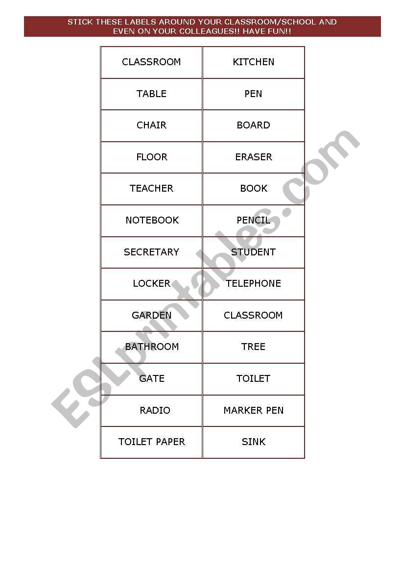 STICK THESE LABELS AROUND YOUR CLASSROOM