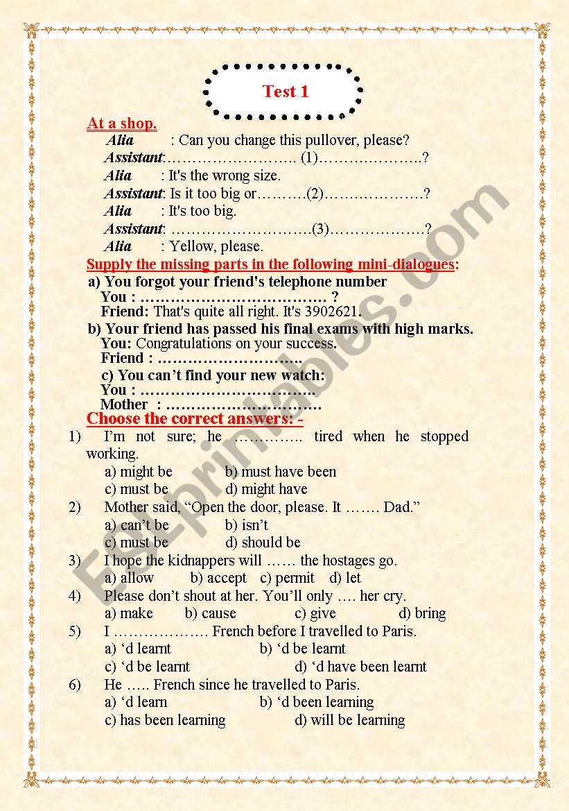 Advance Diagnostic Test3 worksheet