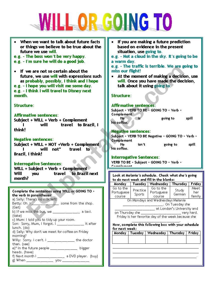 Future Will X Going To Explanation And Exercises ESL Worksheet By Perus