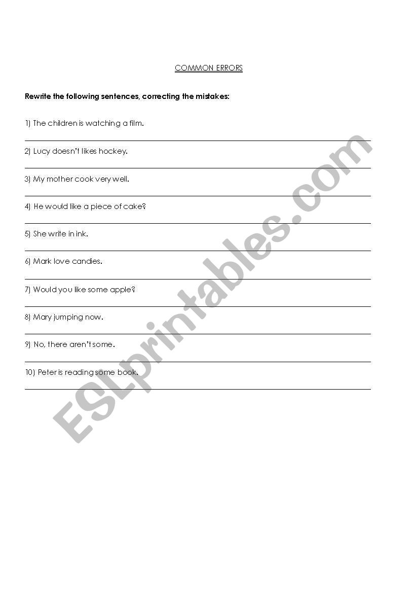 Common Errors worksheet