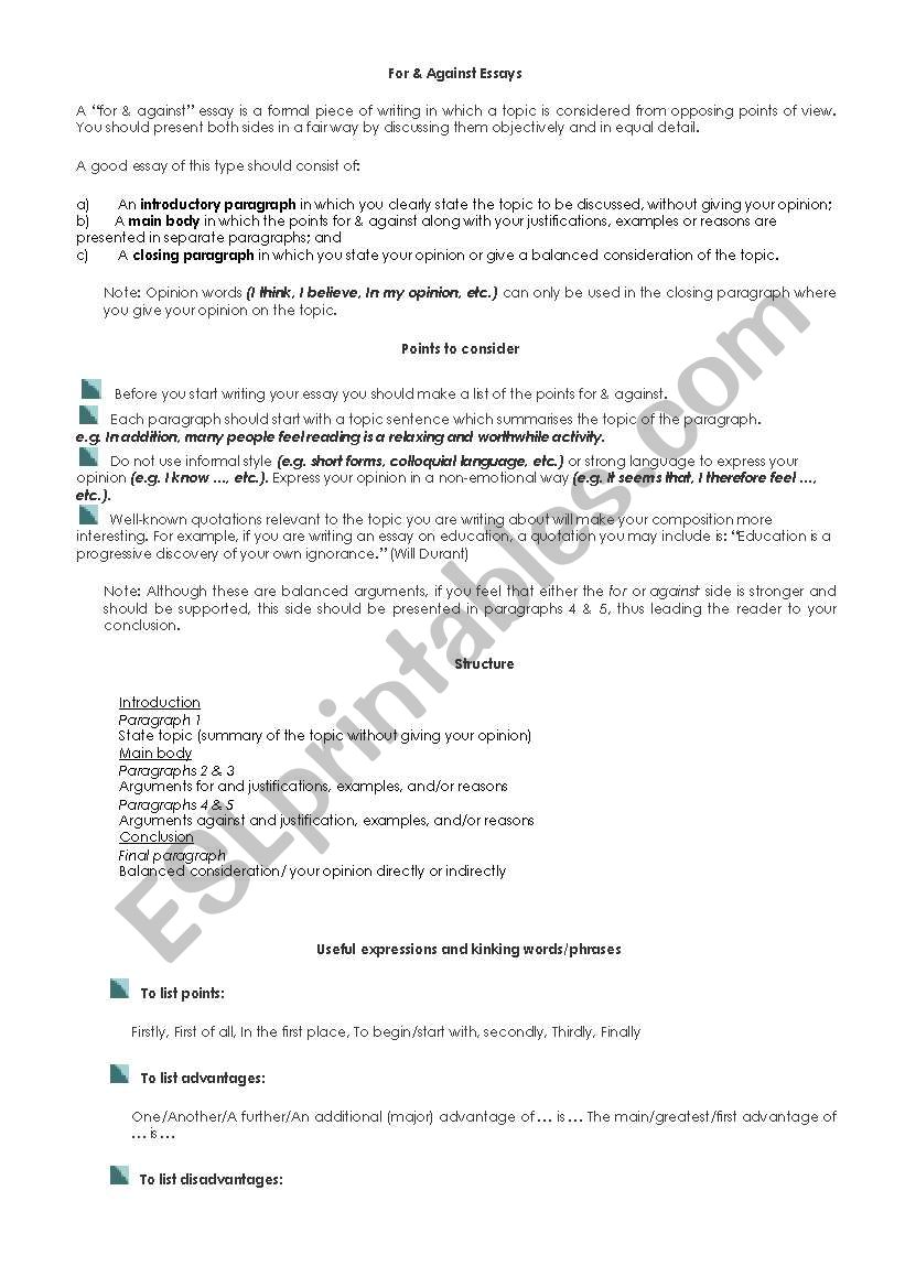 English Worksheets How To Write An Essay