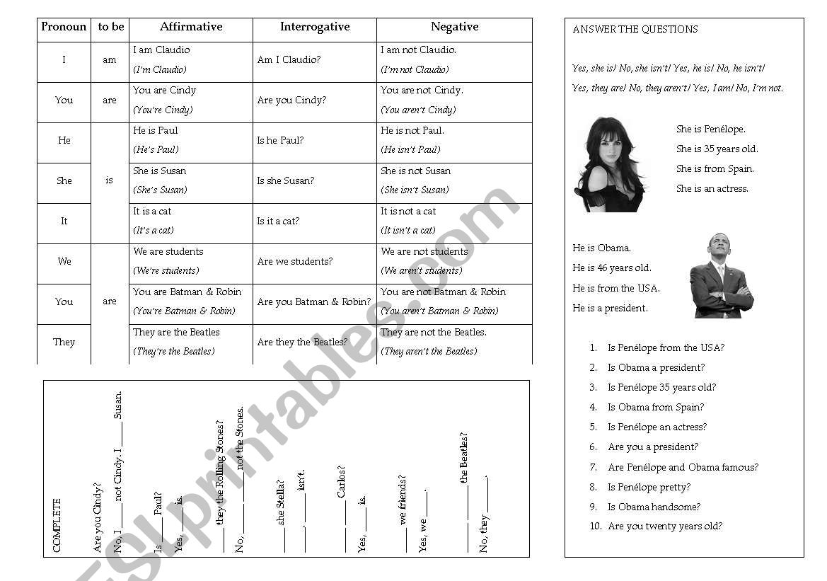 Personal Pronouns & Verb To Be (+Exercises with short answers)